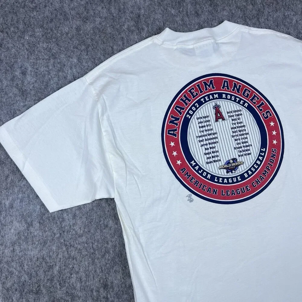 Vtg Anaheim Angels World Series 2002 Men's T-Shirt White Short Sleeve Size L